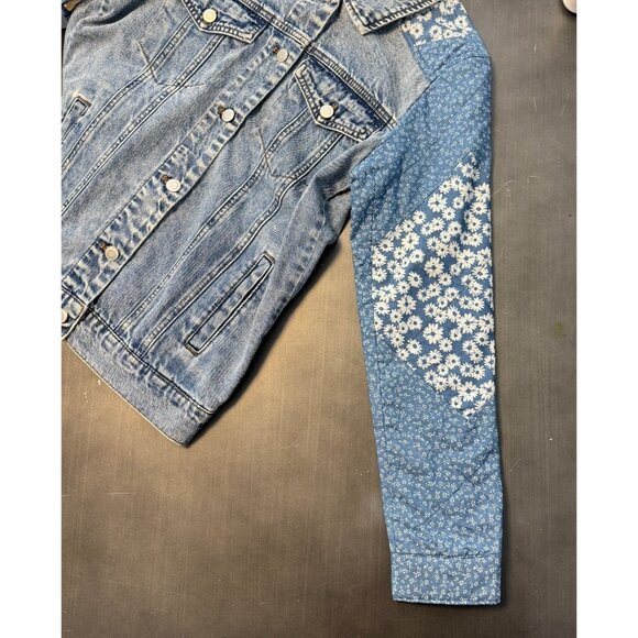 Anthropologie Avec Les Filles Patchwork Selvedge Denim Jacket Floral Chore Jean - Picture 9 of 15